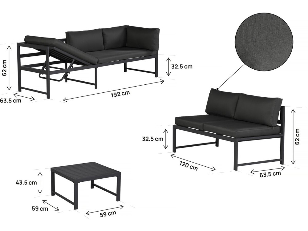 Conjunto de mobiliário de jardim em metal "Etna" - 6 lugares - Cinzento