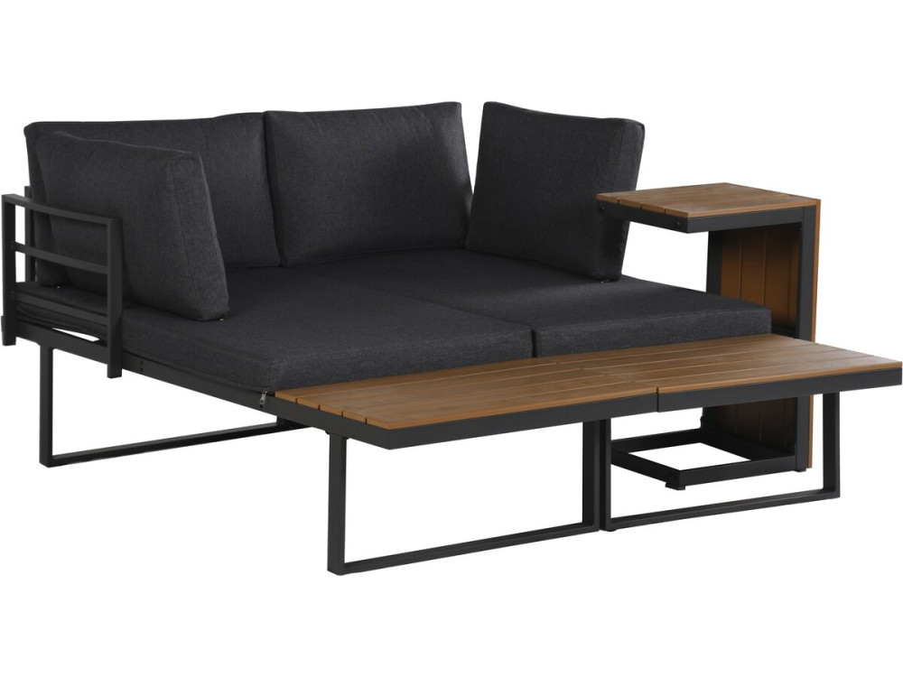 Conjunto de mobiliário de jardim "Sylva" sofá de canto modular, acabamento em imitação de madeira - 4 lugares - Cinzento