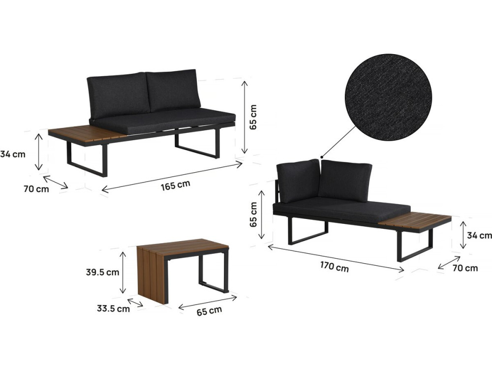 Conjunto de mobiliário de jardim "Sylva" sofá de canto modular, acabamento em imitação de madeira - 4 lugares - Cinzento