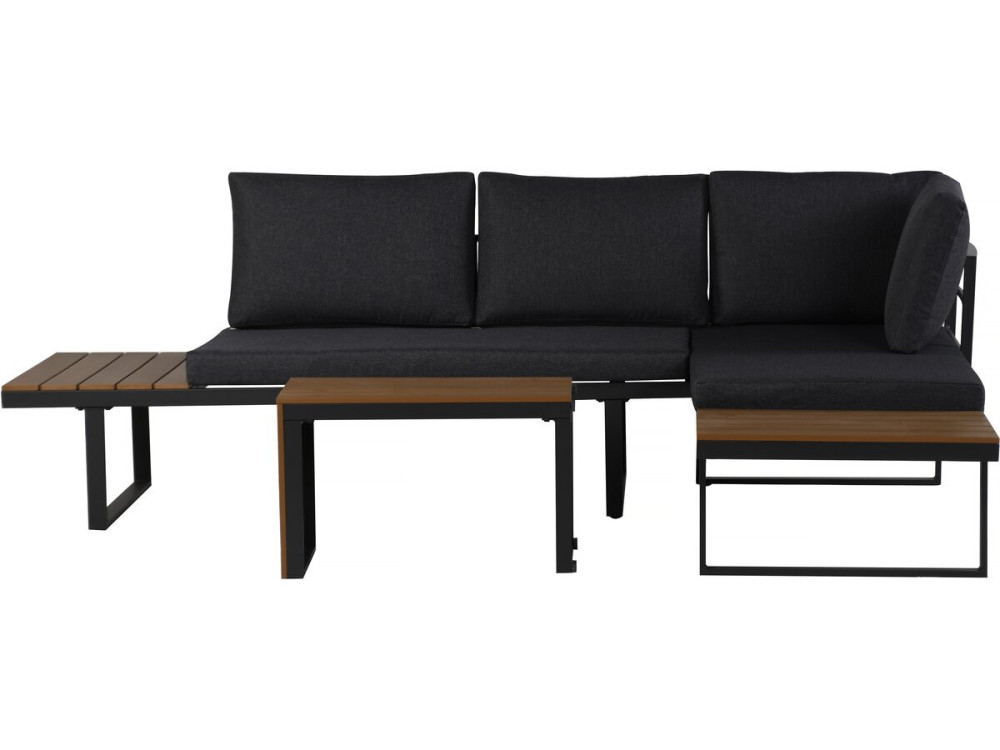 Conjunto de mobiliário de jardim "Sylva" sofá de canto modular, acabamento em imitação de madeira - 4 lugares - Cinzento