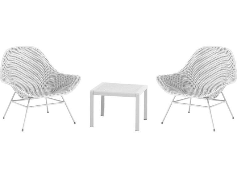 Conjunto de 2 cadeirões de jardim "Soléna" com mesa de apoio - Branco