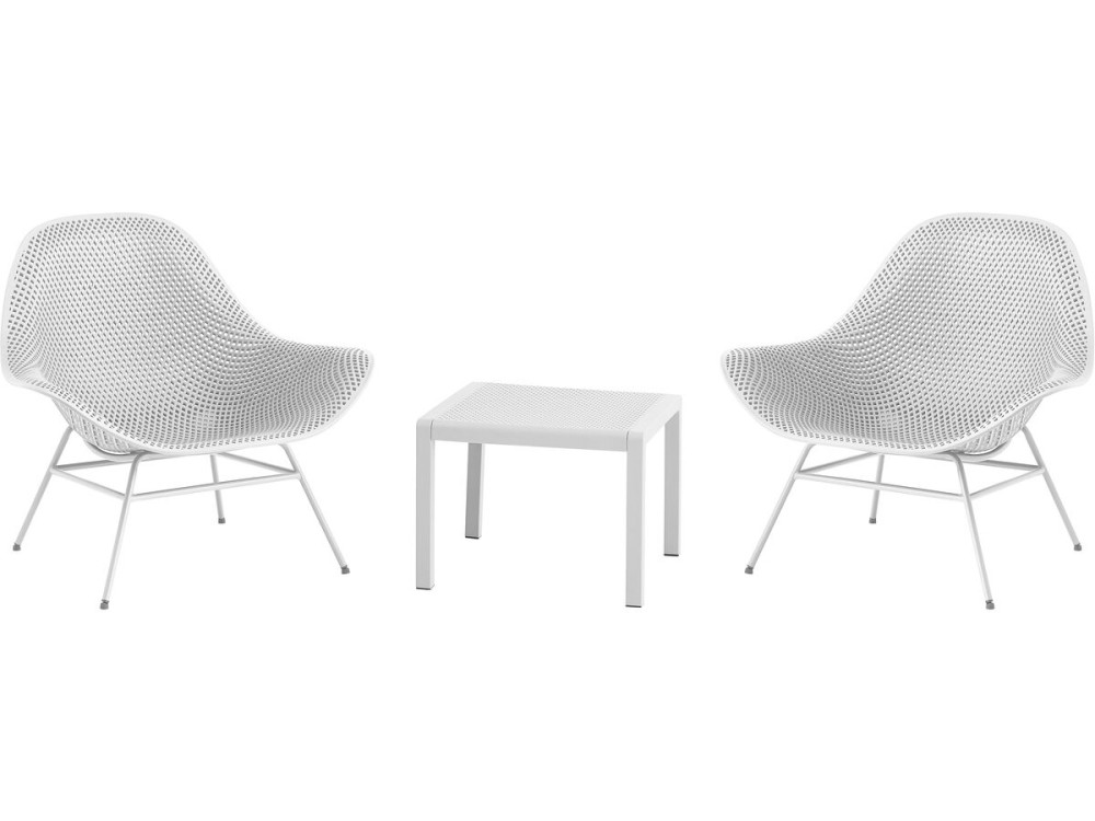 Conjunto de 2 cadeirões de jardim "Soléna" com mesa de apoio - Branco