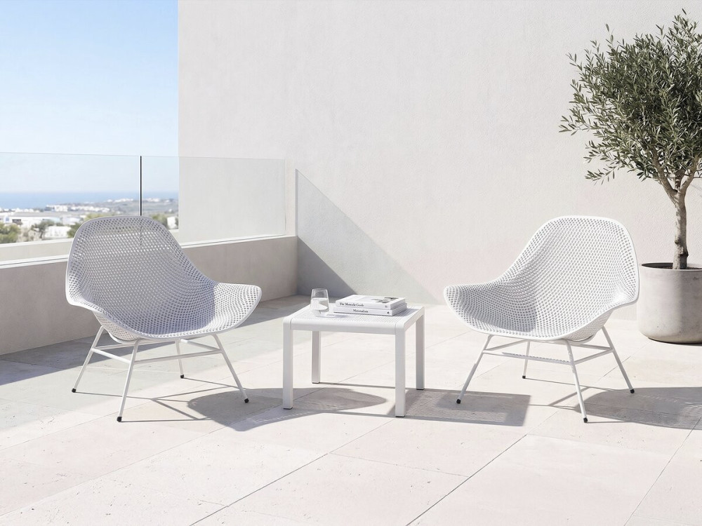 Conjunto de 2 cadeirões de jardim "Soléna" com mesa de apoio - Branco