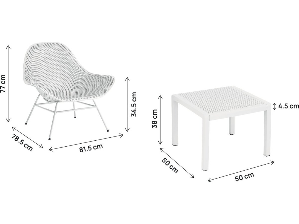 Conjunto de 2 cadeirões de jardim "Soléna" com mesa de apoio - Branco