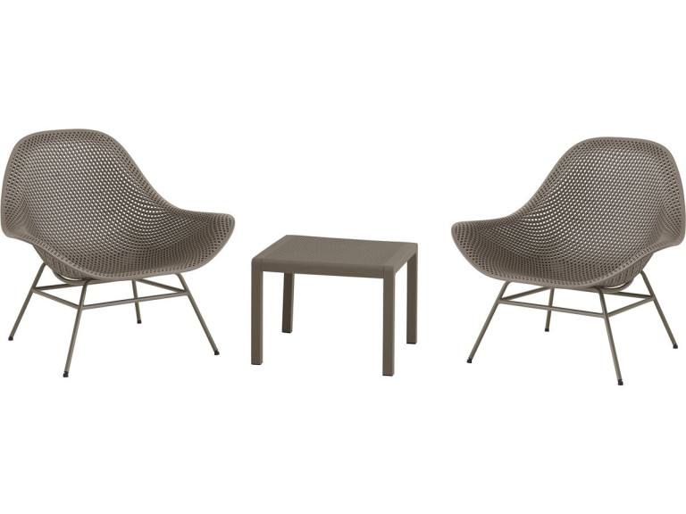 Conjunto de 2 cadeirões de jardim "Soléna" com mesa de apoio - Taupe