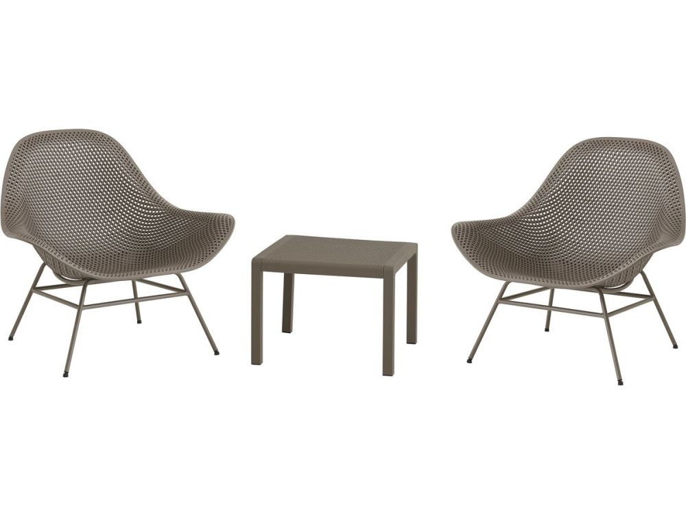 Conjunto de 2 cadeirões de jardim "Soléna" com mesa de apoio - Taupe