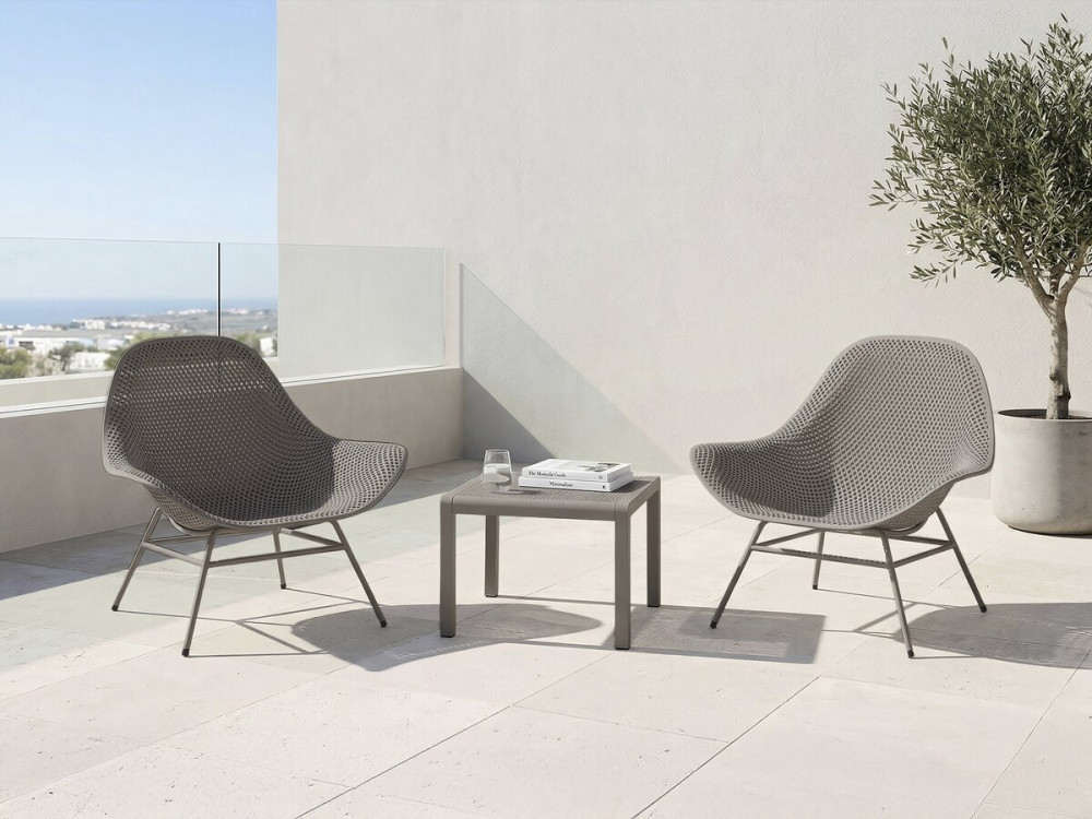 Conjunto de 2 cadeirões de jardim "Soléna" com mesa de apoio - Taupe
