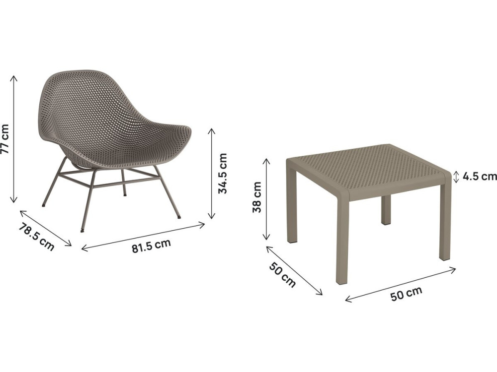 Conjunto de 2 cadeirões de jardim "Soléna" com mesa de apoio - Taupe