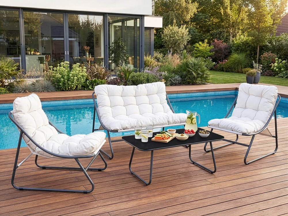 Conjunto de mobiliário de jardim em metal "Aria" com almofadas - 4 lugares - Bege