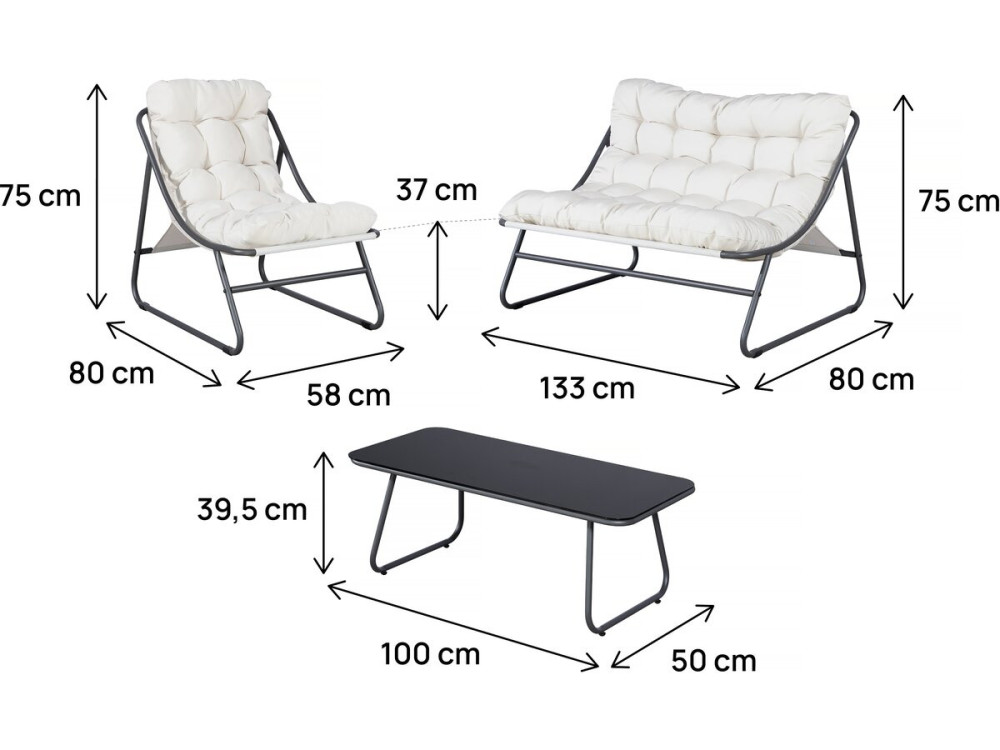 Conjunto de mobiliário de jardim em metal "Aria" com almofadas - 4 lugares - Bege