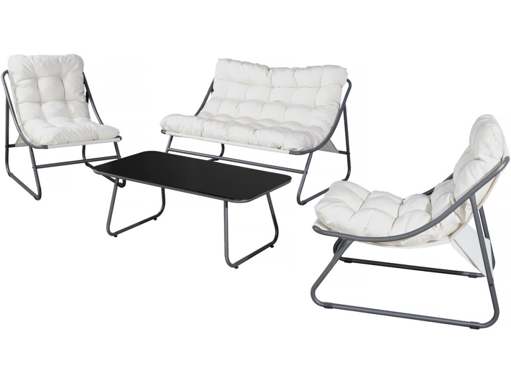Conjunto de mobiliário de jardim em metal "Aria" com almofadas - 4 lugares - Bege