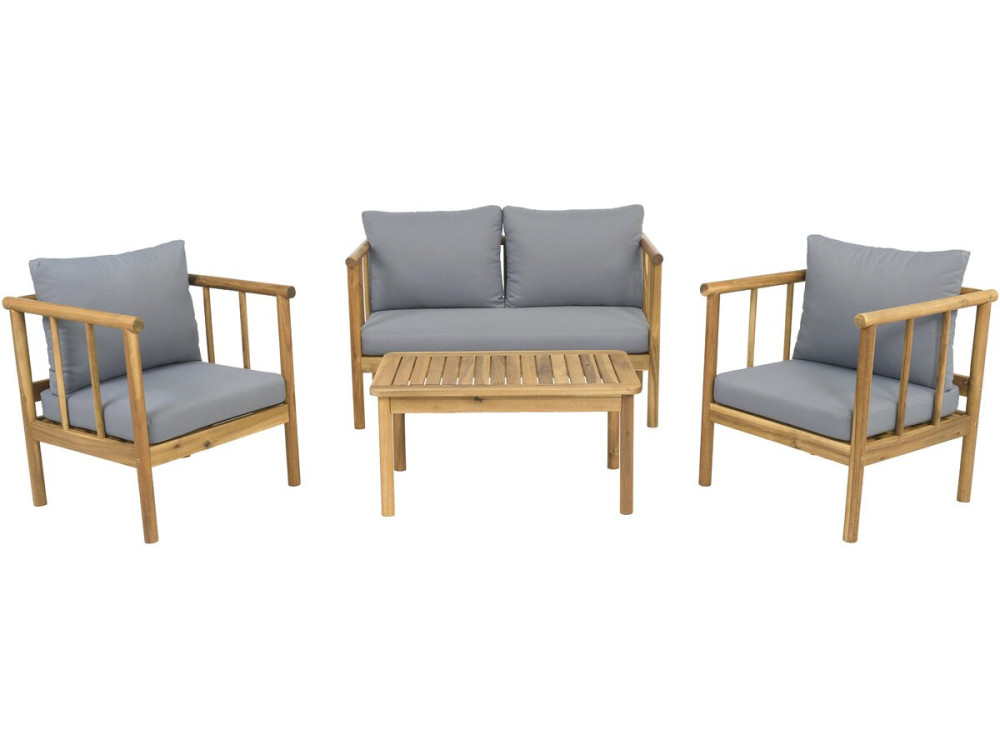 Conjunto de mobiliário de jardim em madeira "Milano" com almofadas - 4 lugares - Cinzento
