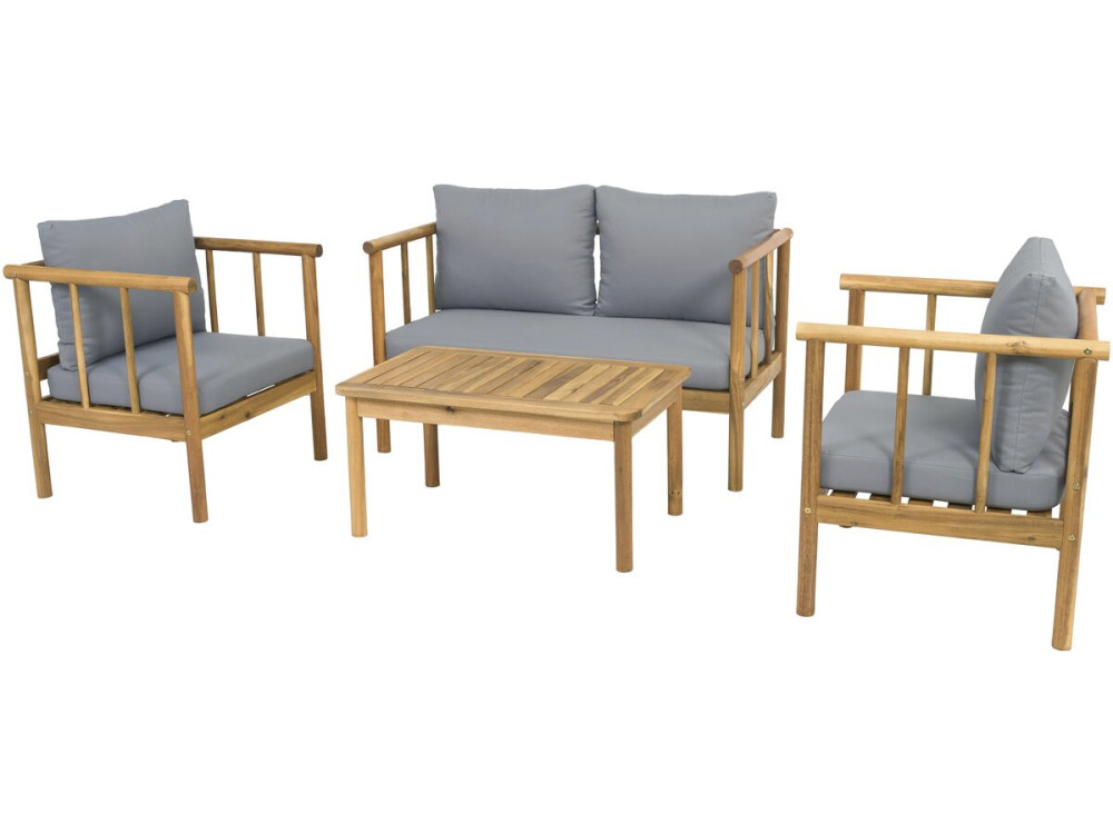 Conjunto de mobiliário de jardim em madeira "Milano" com almofadas - 4 lugares - Cinzento