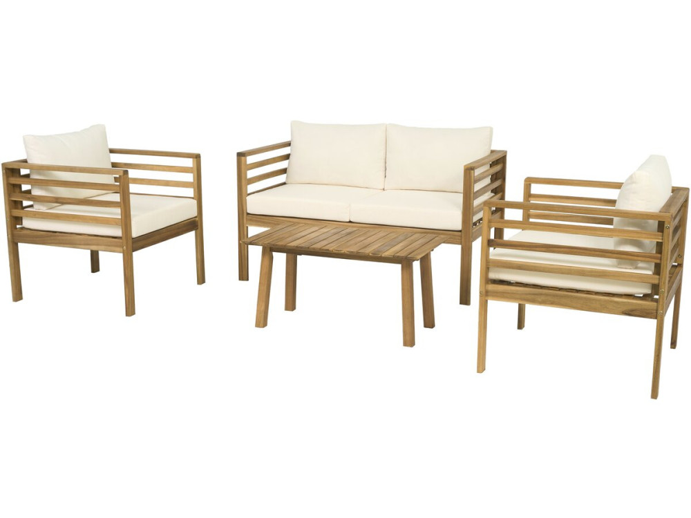 Conjunto de mobiliário de jardim em madeira "Beckham" com almofadas - 4 lugares - Bege