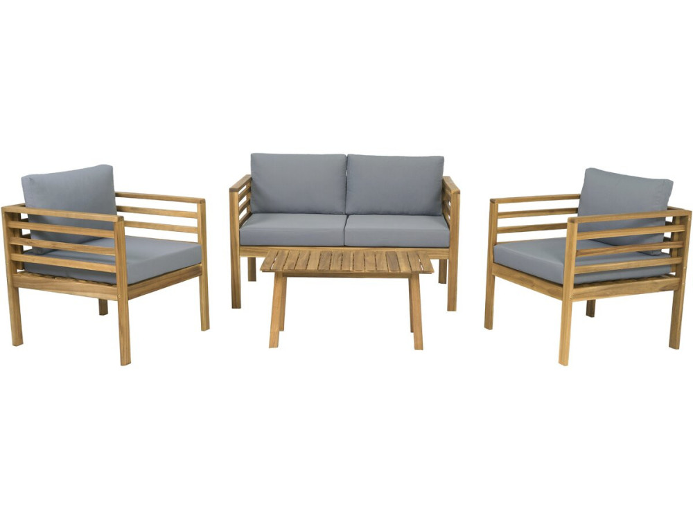 Conjunto de mobiliário de jardim em madeira com almofadas "Beckham" - 4 lugares - Cinzento