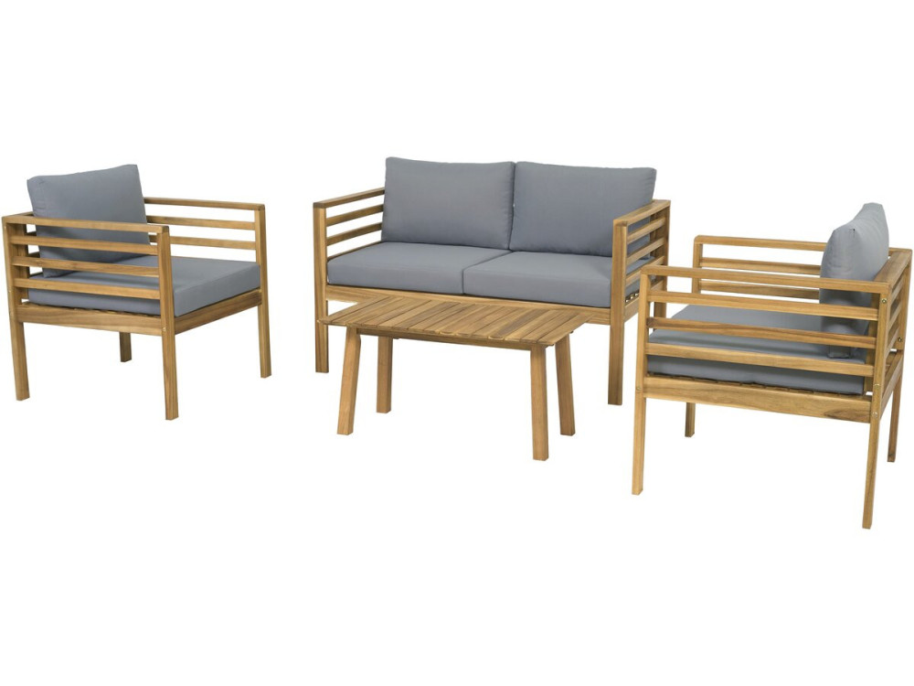 Conjunto de mobiliário de jardim em madeira com almofadas "Beckham" - 4 lugares - Cinzento