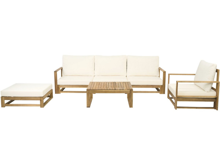 Conjunto de mobiliário de jardim modular em madeira "Bellingham" com almofadas - 5 lugares - Bege