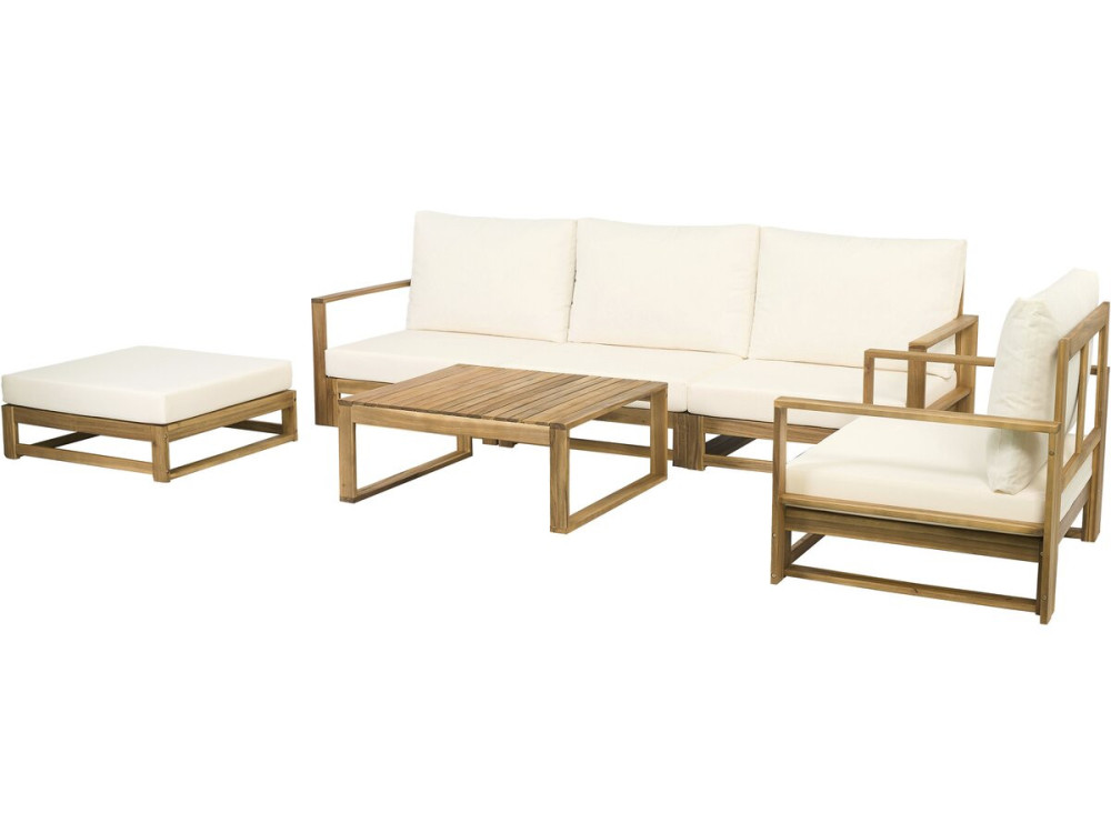 Conjunto de mobiliário de jardim modular em madeira "Bellingham" com almofadas - 5 lugares - Bege