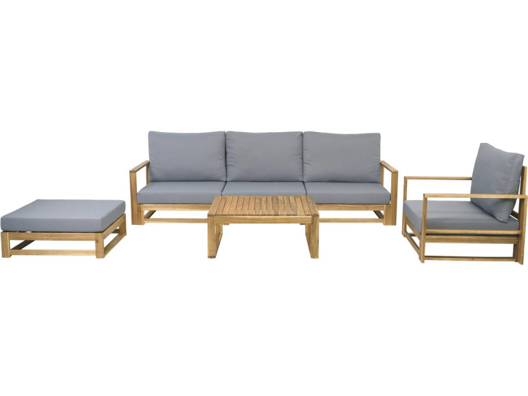 Conjunto de mobiliário de jardim em madeira de acácia com almofadas "Bellingham" - 5 lugares - Cinzento