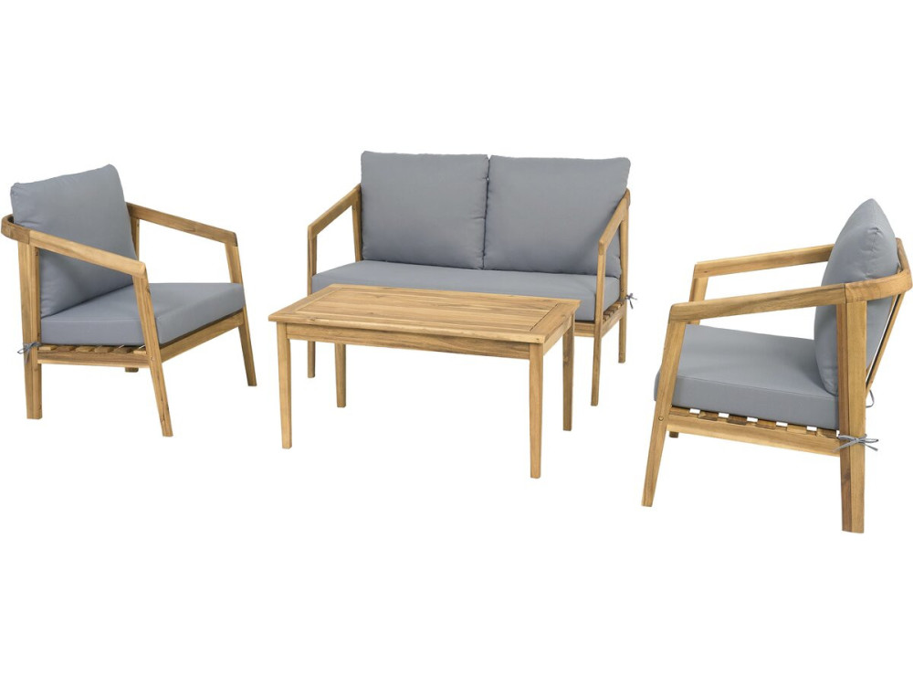 Conjunto de mobiliário de jardim em madeira "Presley" com almofadas - 4 lugares - Cinzento