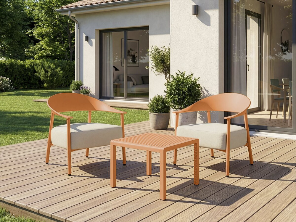 Conjunto de mobiliário de jardim em metal e plástico "Céora" - 2 lugares - Laranja