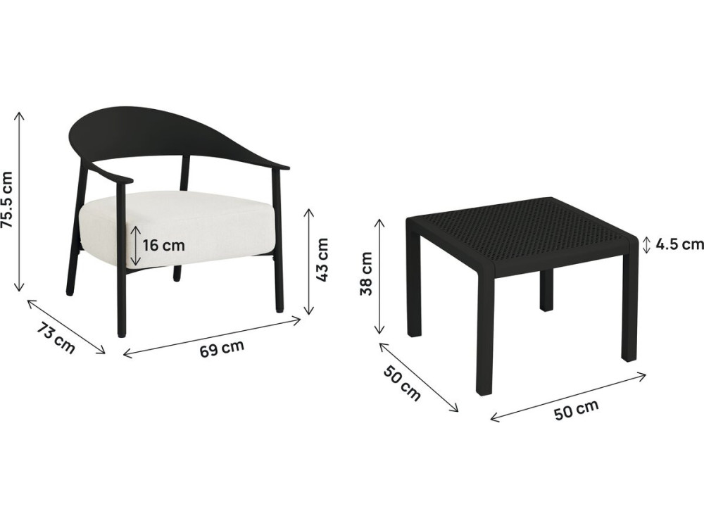 Conjunto de mobiliário de jardim em metal e plástico "Céora" - 2 lugares - Preto