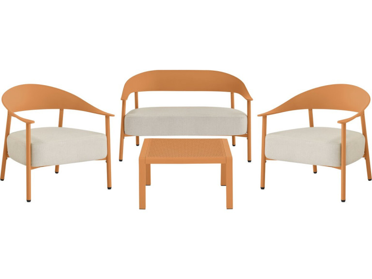 Conjunto de mobiliário de jardim em metal e plástico "Céora" - 4 lugares - Laranja