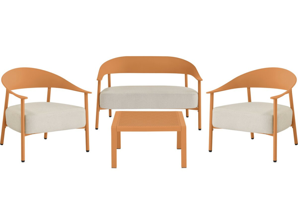 Conjunto de mobiliário de jardim em metal e plástico "Céora" - 4 lugares - Laranja