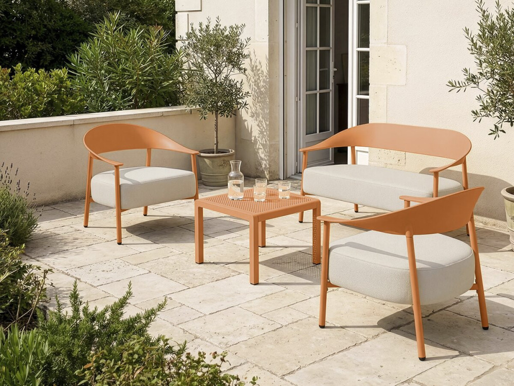 Conjunto de mobiliário de jardim em metal e plástico "Céora" - 4 lugares - Laranja