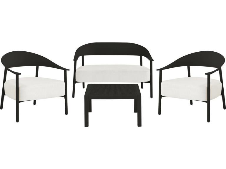Conjunto de mobiliário de jardim em metal e plástico "Céora" - 4 lugares - Preto