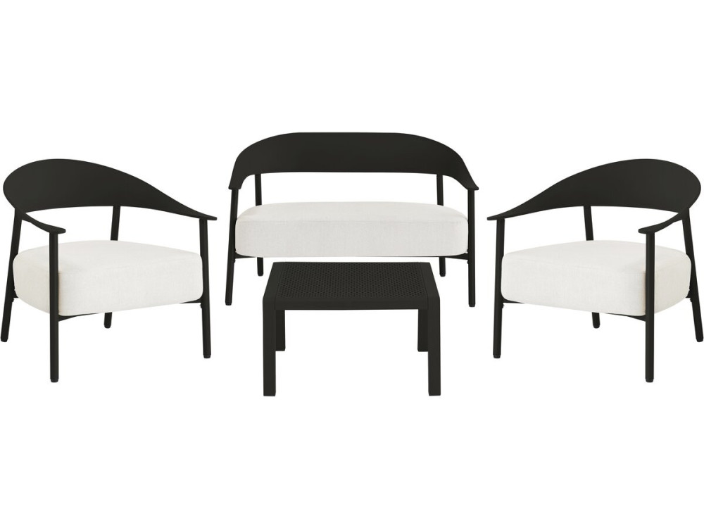 Conjunto de mobiliário de jardim em metal e plástico "Céora" - 4 lugares - Preto
