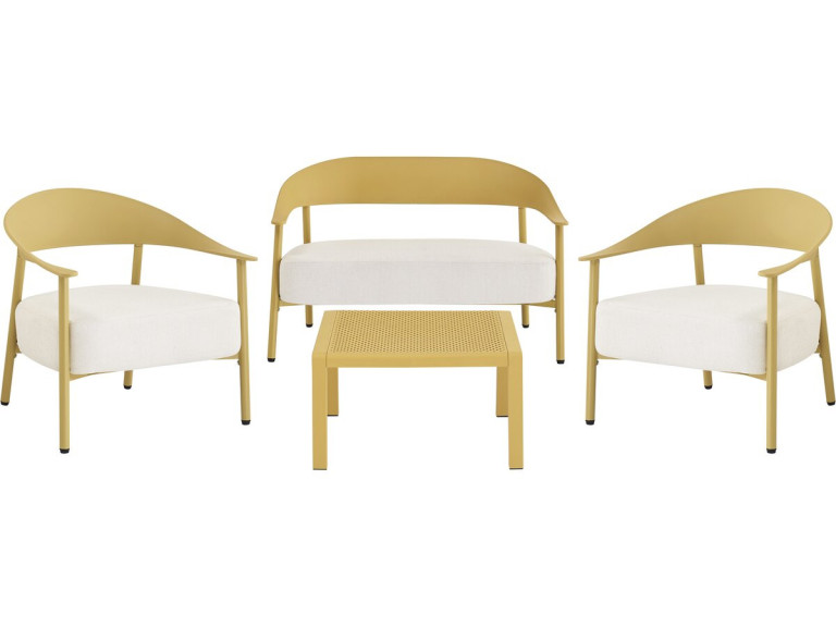 Conjunto de mobiliário de jardim em metal e plástico "Céora" - 4 lugares - Amarelo