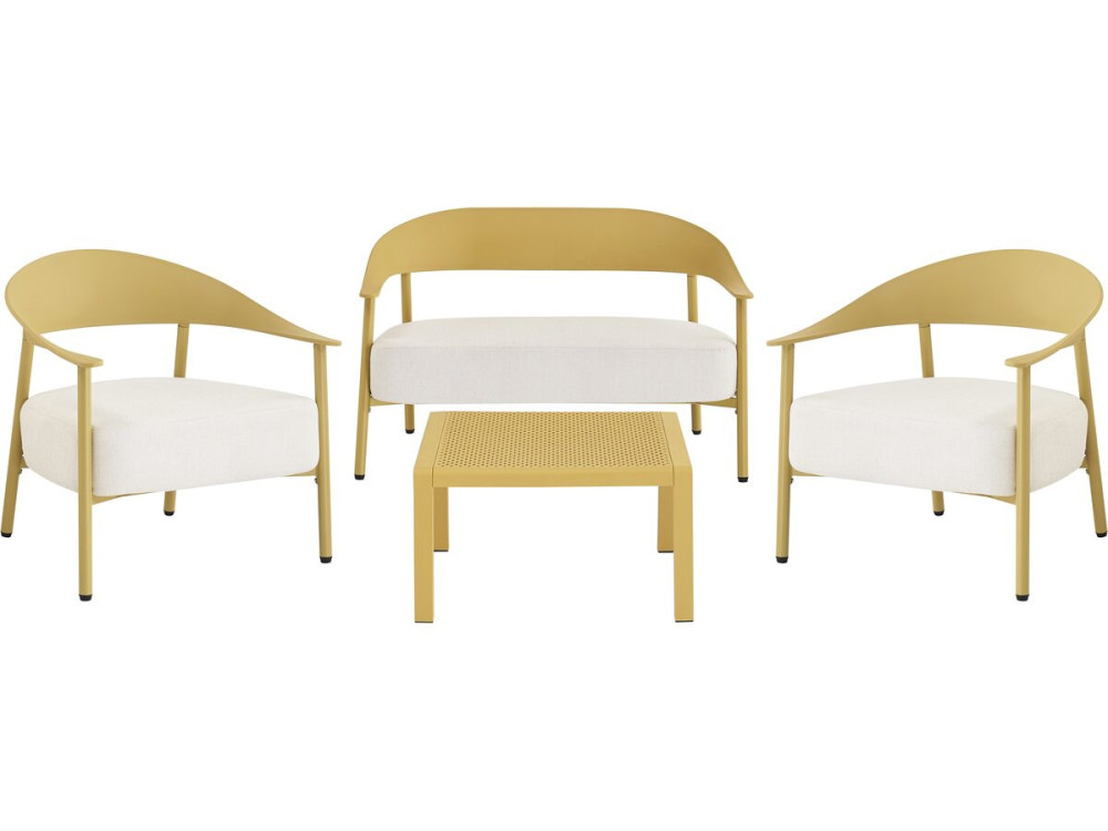 Conjunto de mobiliário de jardim em metal e plástico "Céora" - 4 lugares - Amarelo