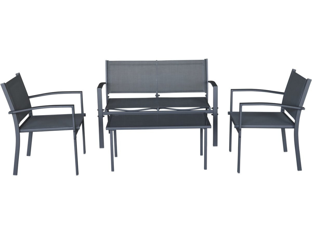Conjunto de mobiliário de jardim em metal "Lino II" - 4 lugares - Preto