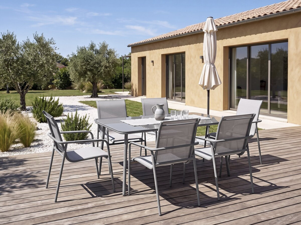 Conjunto de jantar de jardim em metal "Malaga" - 7 lugares - Cinzento