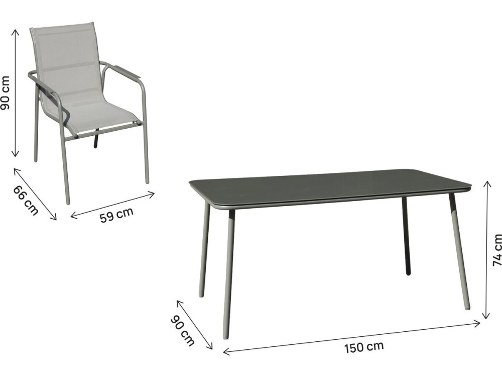 Conjunto de jantar de jardim em metal "Malaga" - 7 lugares - Cinzento