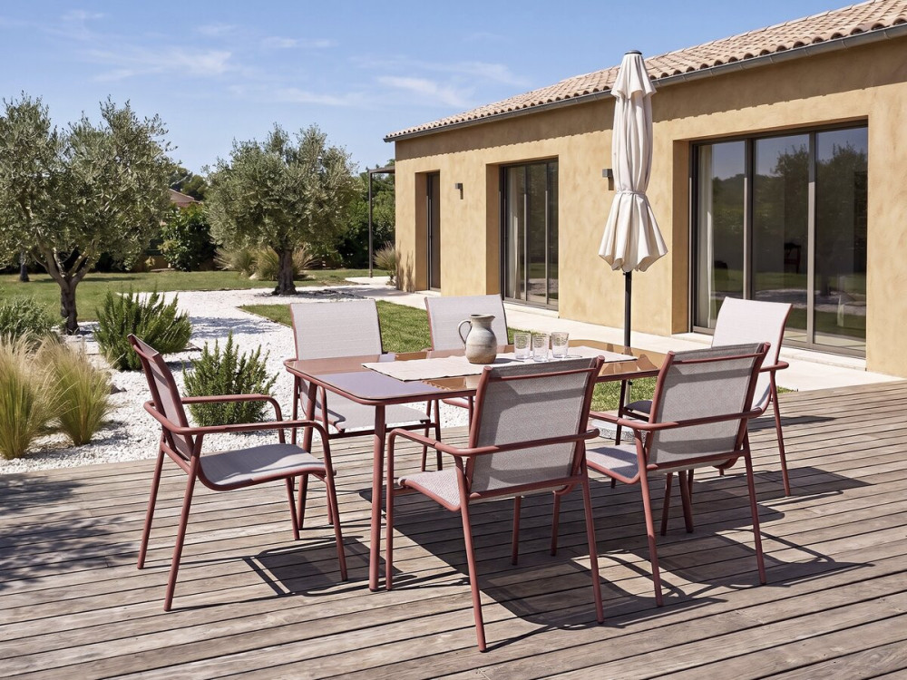 Conjunto de jantar de jardim em metal "Malaga" - 7 lugares - Terracota