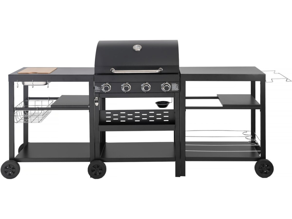 Churrasqueira a gás de cozinha externa - 12 kW - 4 queimadores - Preto