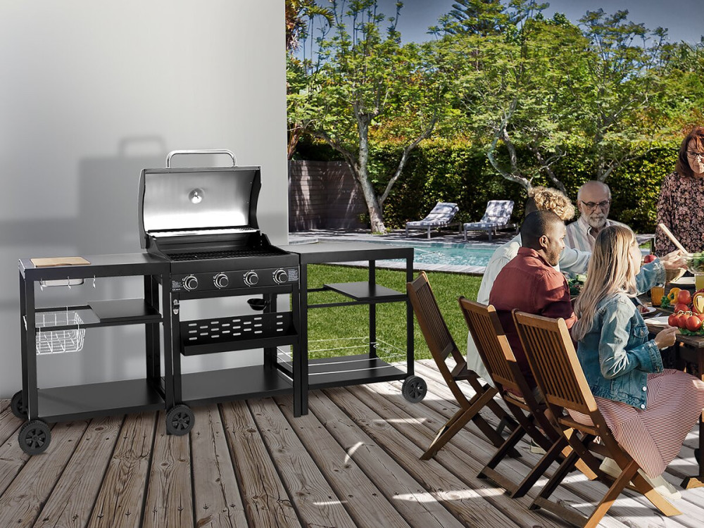 Churrasqueira a gás de cozinha externa - 12 kW - 4 queimadores - Preto