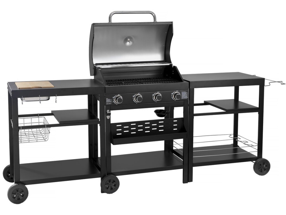 Churrasqueira a gás de cozinha externa - 12 kW - 4 queimadores - Preto
