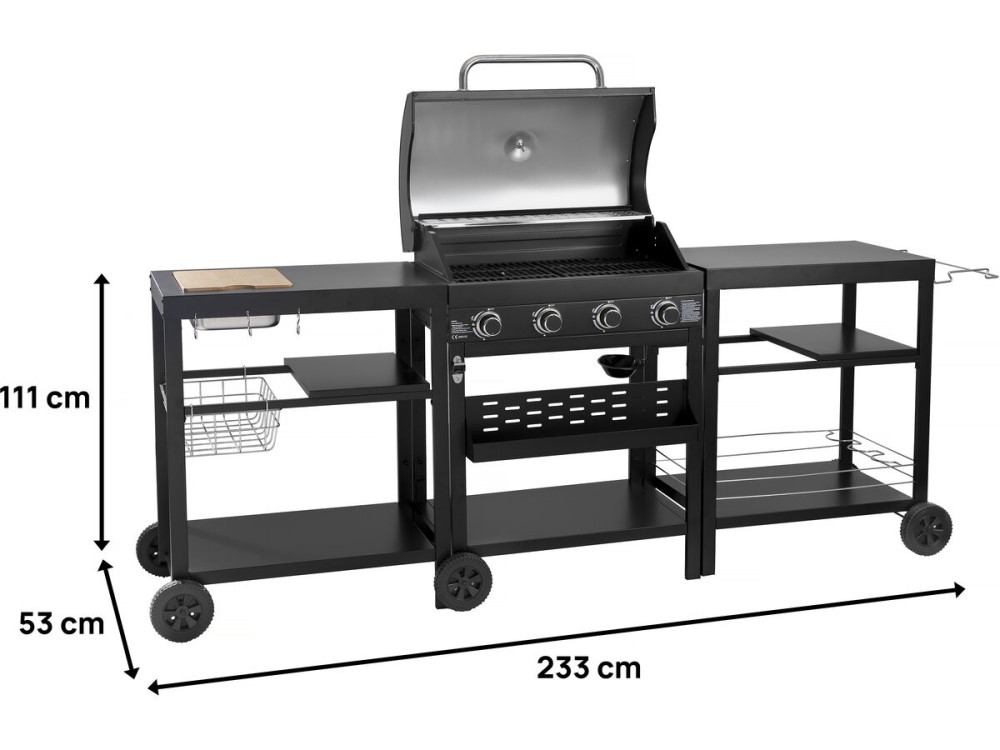 Churrasqueira a gás de cozinha externa - 12 kW - 4 queimadores - Preto