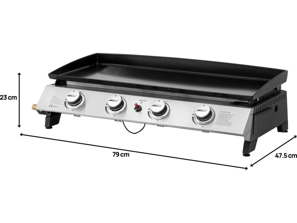 Plancha a gás 4 queimadores "Jolly" - 10 Kw - Cinza