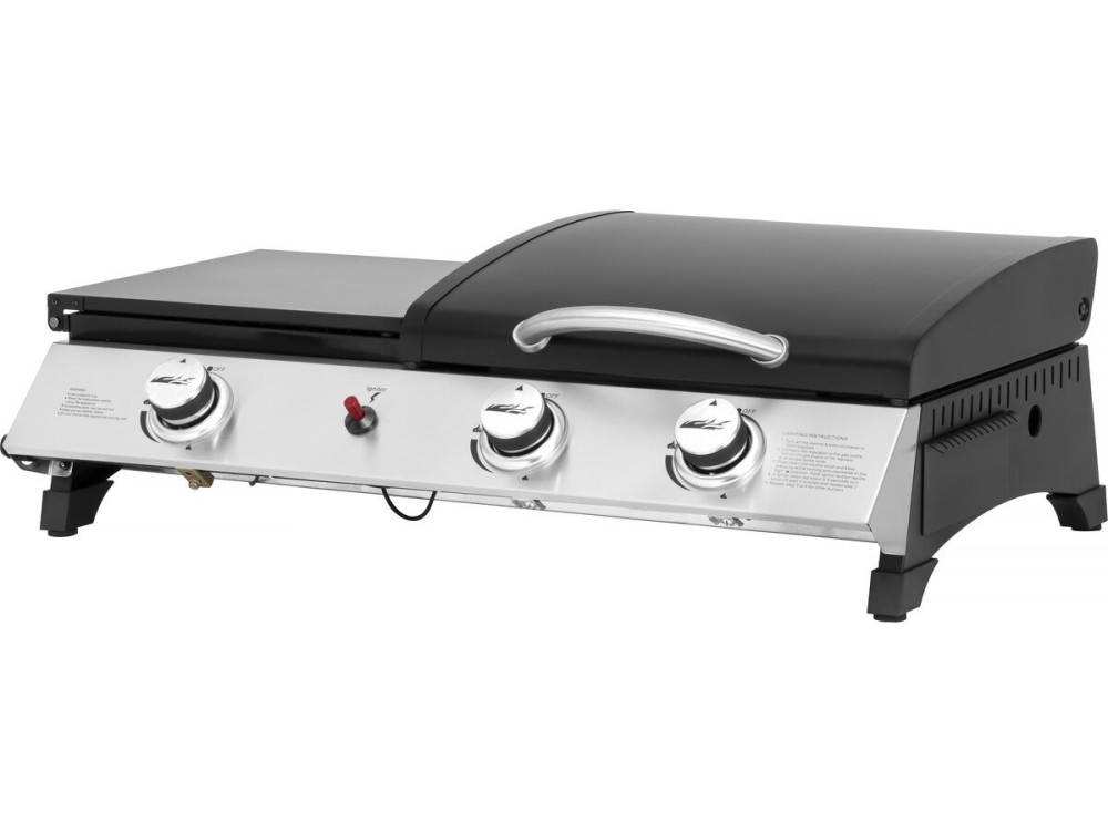 Plancha a gás com tampa "Rasio" - 7,5 KW - 3 queimadores - Preto