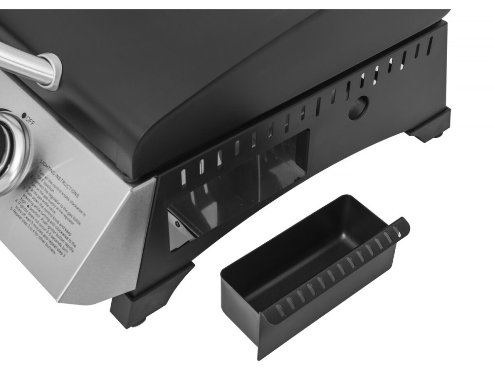 Plancha a gás com tampa "Rasio" - 7,5 KW - 3 queimadores - Preto