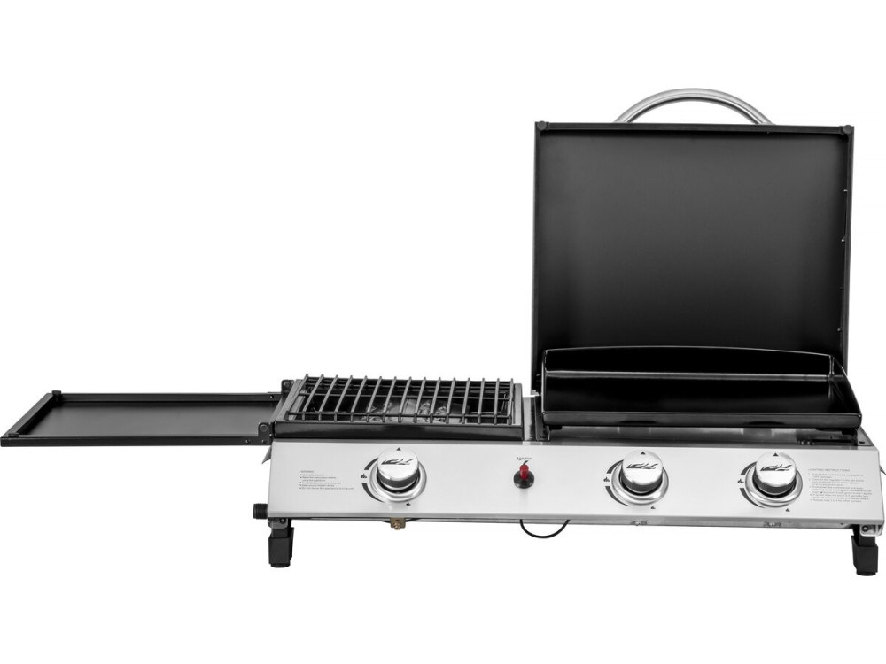 Plancha a gás com tampa "Rasio" - 7,5 KW - 3 queimadores - Preto