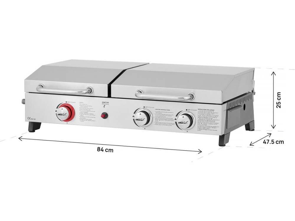 Grelhador a gás Plancha e plancha "Flamo" - 3 queimadores - Cinzento