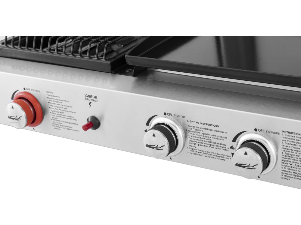 Grelhador a gás Plancha e plancha "Flamo" - 3 queimadores - Cinzento
