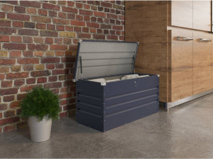 Caixa de jardim metálica “Store” - 480 L - 132 x 61 x 60 cm - Cinza