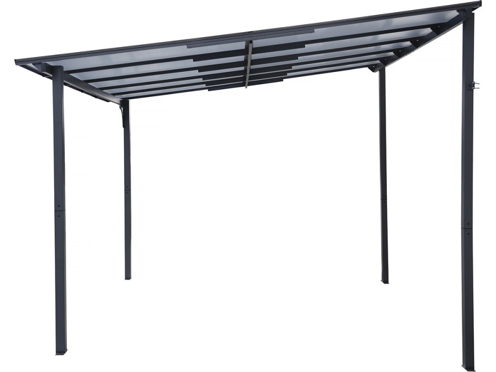 Pérgula toldo adossado "Marvin" - 3 x 3 m - 304 x 298 x 243 cm - Cinza escuro