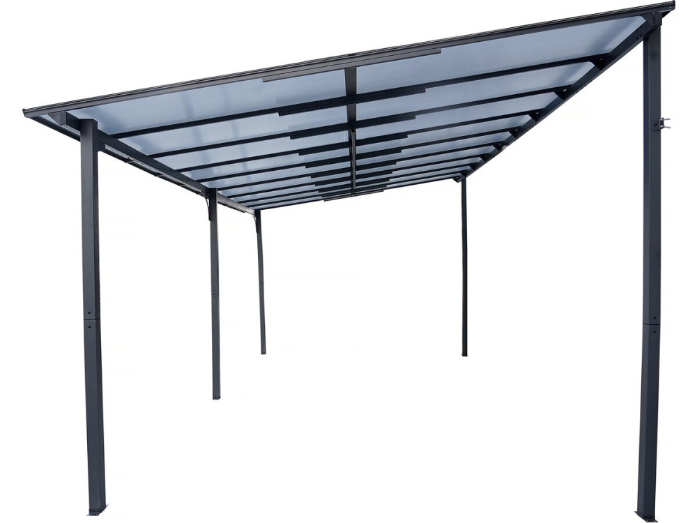Pérgula toldo adossado "Marvin" - 5,5 x 3 m - 545 x 298 x 243 cm - Cinza escuro